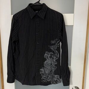 O'Neill Black Pinstripe Men's Shirt with Artistic Design